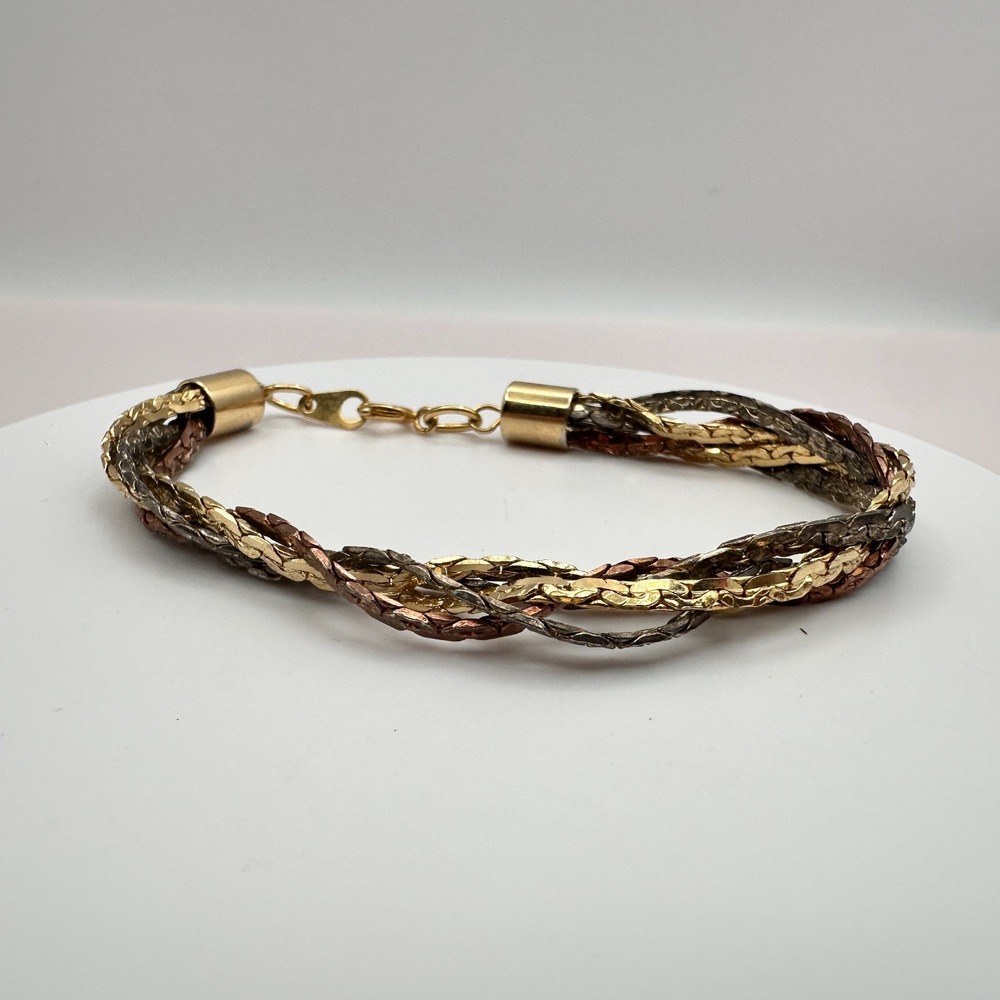 Vintage 90s Multi Tone Braided extender Chain Bracelet Women's Jewelry